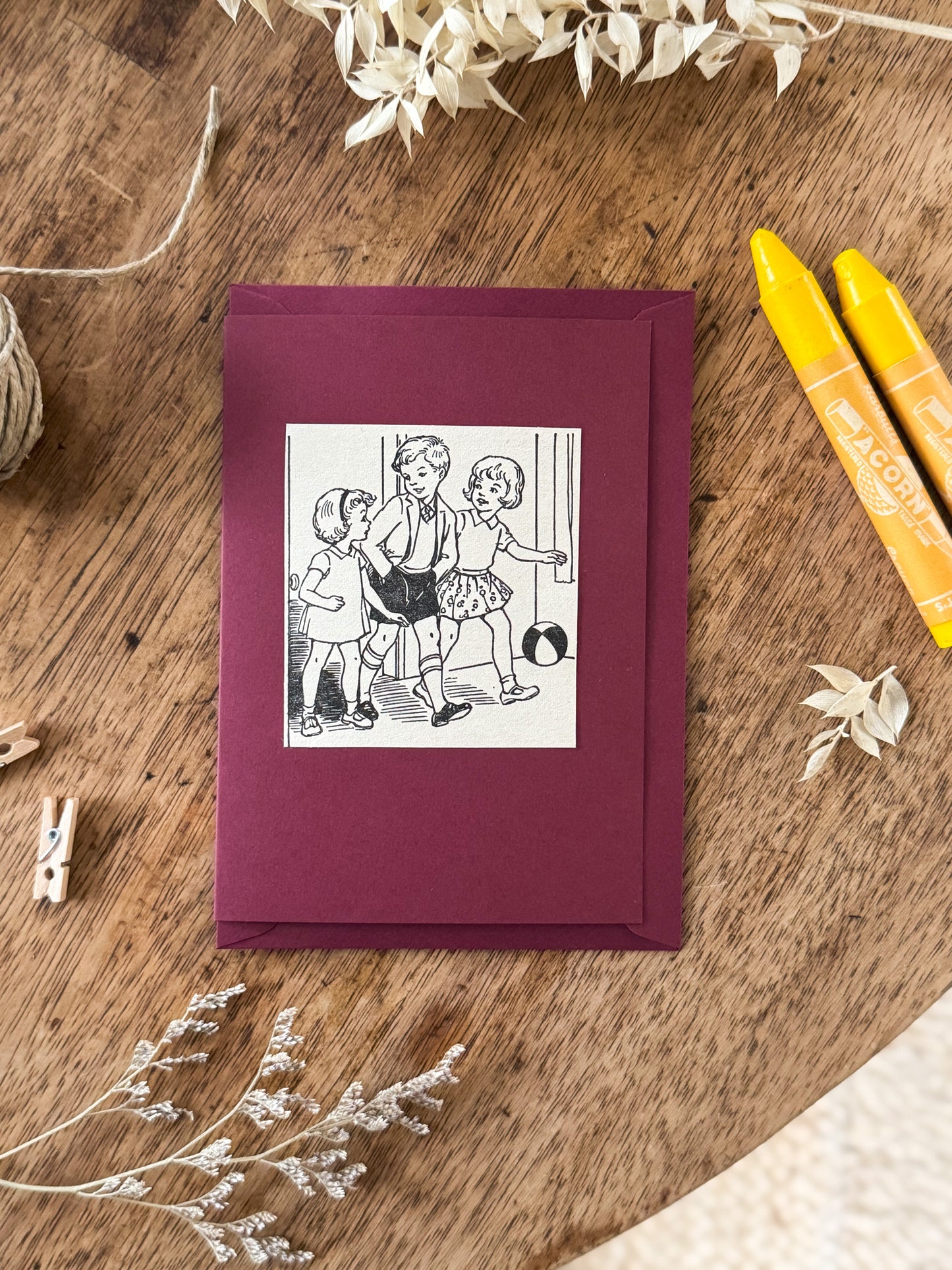 Handmade Hiraeth Vintage Illustration Greeting Card ‘Children Playing’ • A6