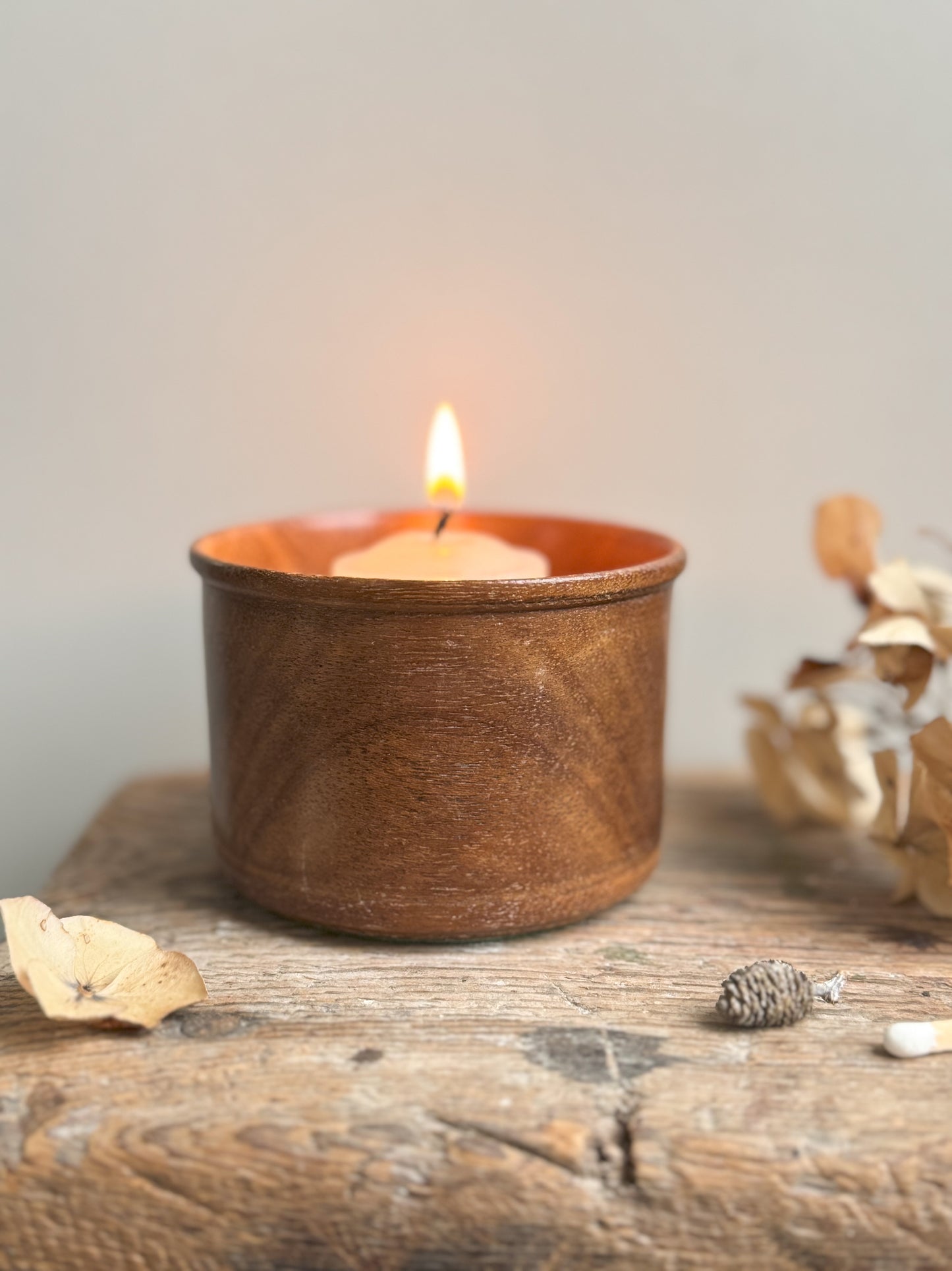 Vintage Hand-turned Wooden Match Pot | Tea-light holder