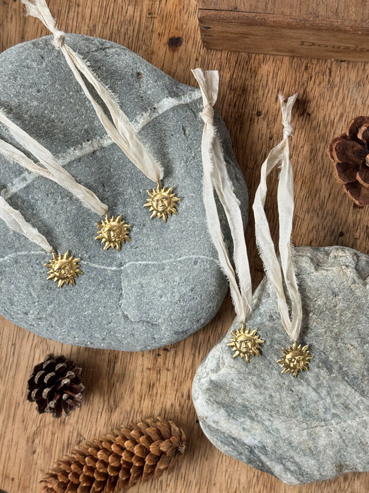 Handmade Miniature Brass Sun Decorations (Set of 5)
