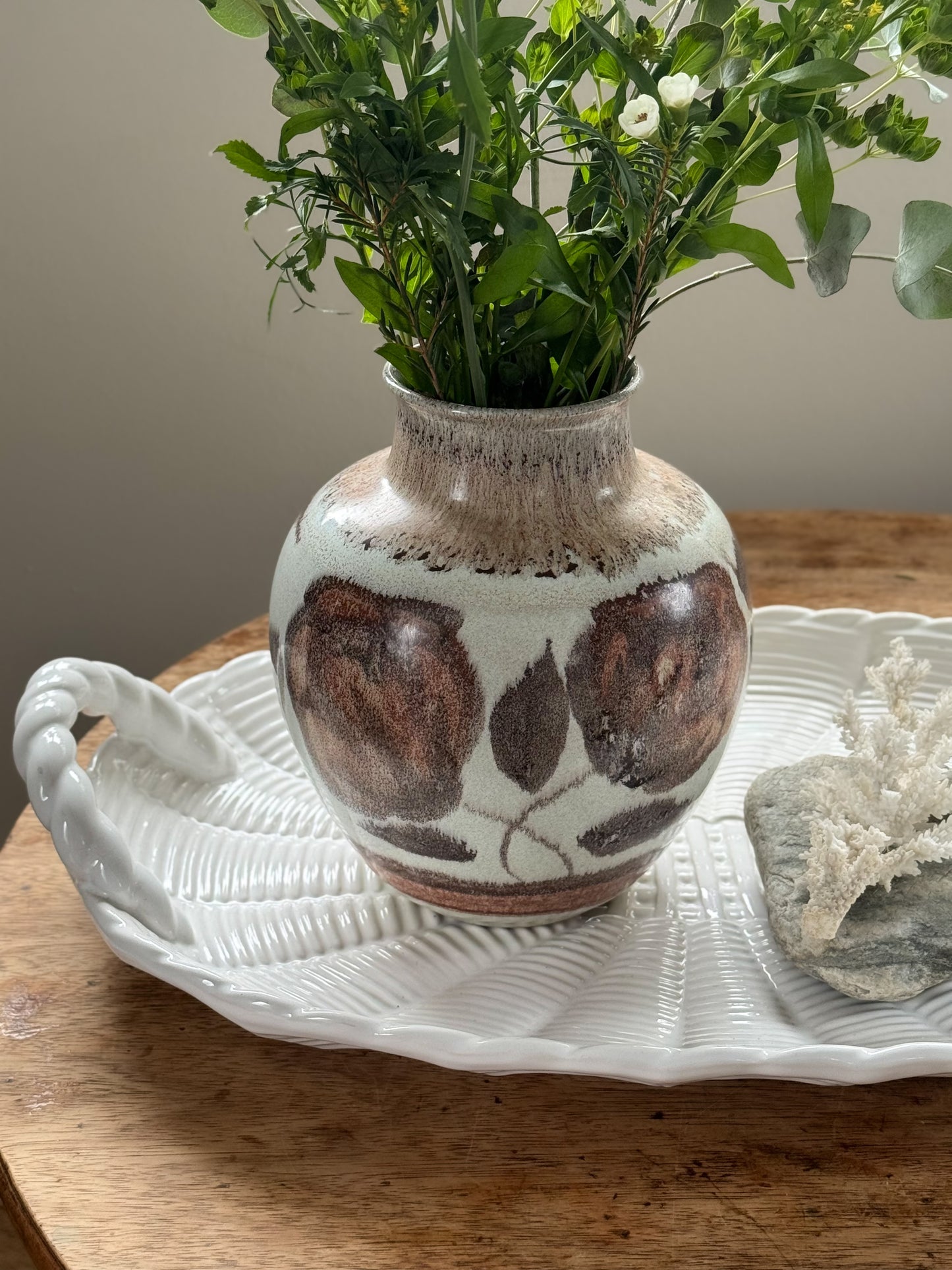 Vintage Midcentury West German Pottery “Autumn Roses” Vase by Bay Keramik
