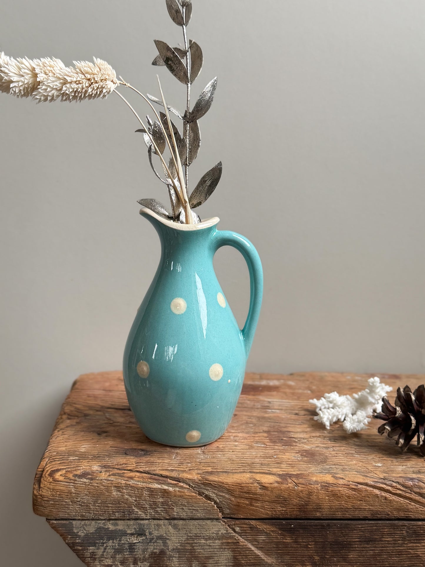 Vintage 1950s Polka Dot Slipware Jug - Sandygate Pottery, Devon