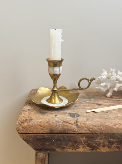 Vintage Brass & Mother of Pearl Chamberstick