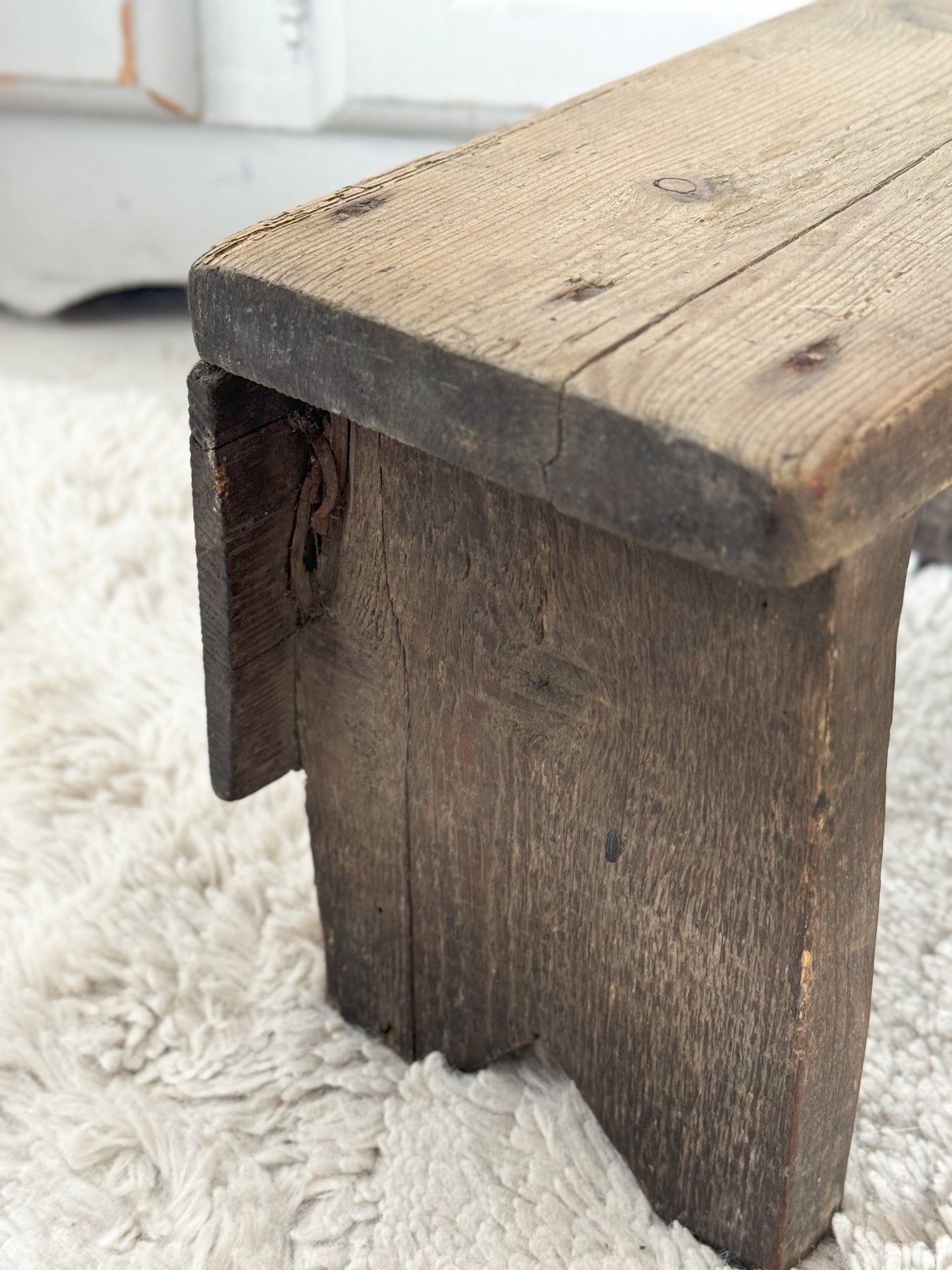 Antique Welsh 1800s Child’s Handmade Wooden Folk Art Stool