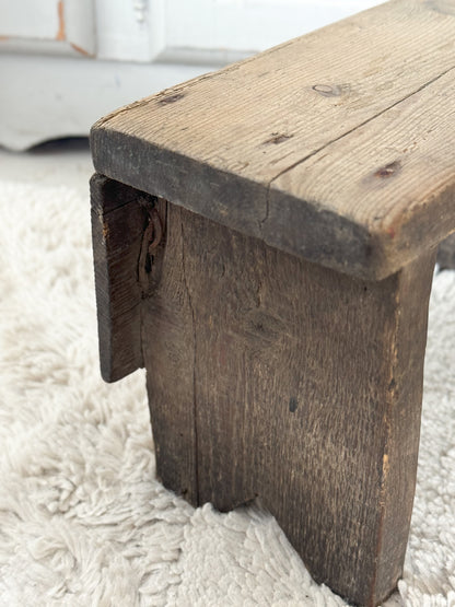 Antique Welsh 1800s Child’s Handmade Wooden Folk Art Stool
