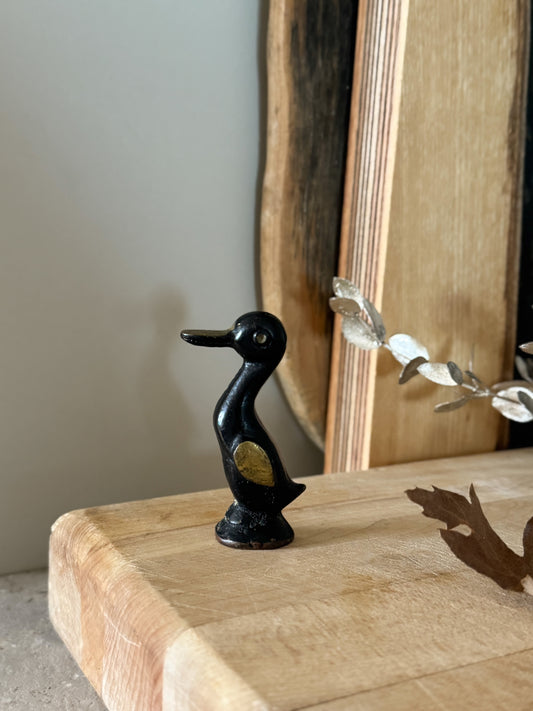 Vintage Solid Brass & Enamel Duck