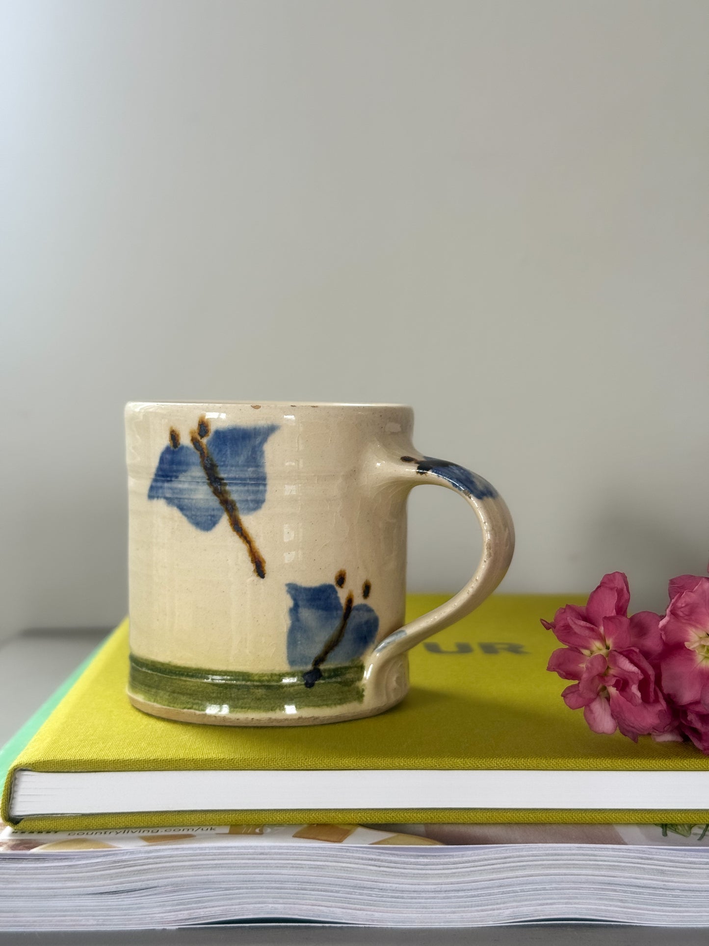 Vintage Studio Pottery Butterfly Mug • Blue & Green Glaze