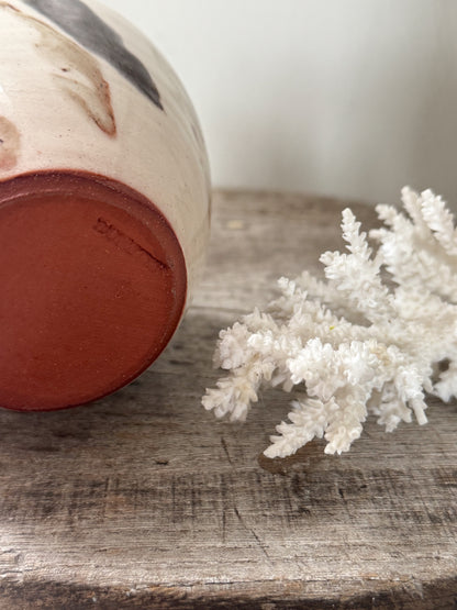 Vintage Marbled Studio Pottery Vase with Ruffled Top by Dunster Pottery