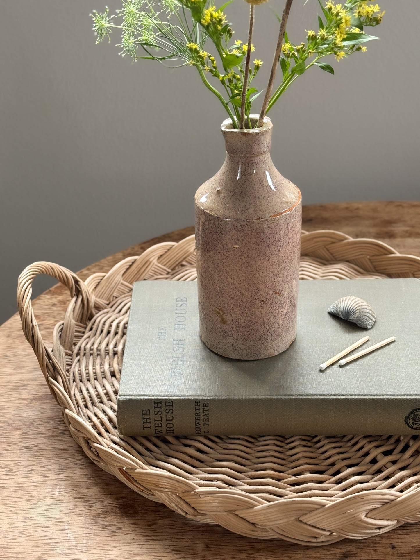 Antique Stoneware Bottle with Pinky-Lilac Speckled Glaze