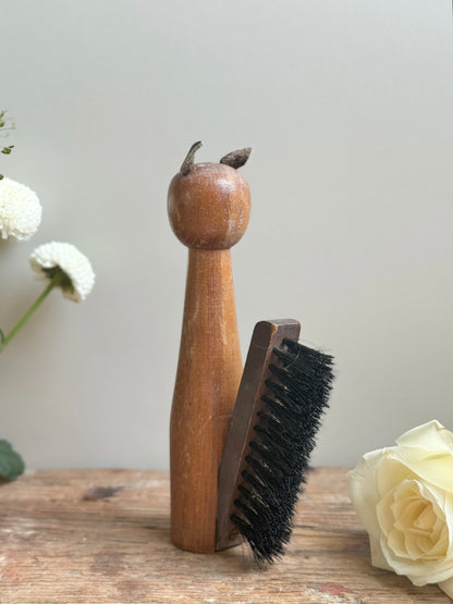 Vintage Handmade Wooden Cat Shaped Clothes Brush