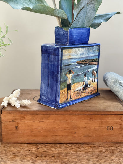 Very Rare Hand-Painted Studio Pottery Seaside Scene Vase by Andrew Bristow, Bristow Pottery