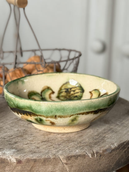 Antique Abstract Green Slipware Bowl