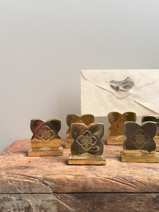 Vintage Brass Flower Place Card Holders • Set of 8