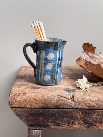 Vintage Miniature Blue Polkadot Studio Pottery Creamer