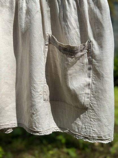 Vintage Gathered Linen Pocket Tunic – by Aurea Vita, Size M