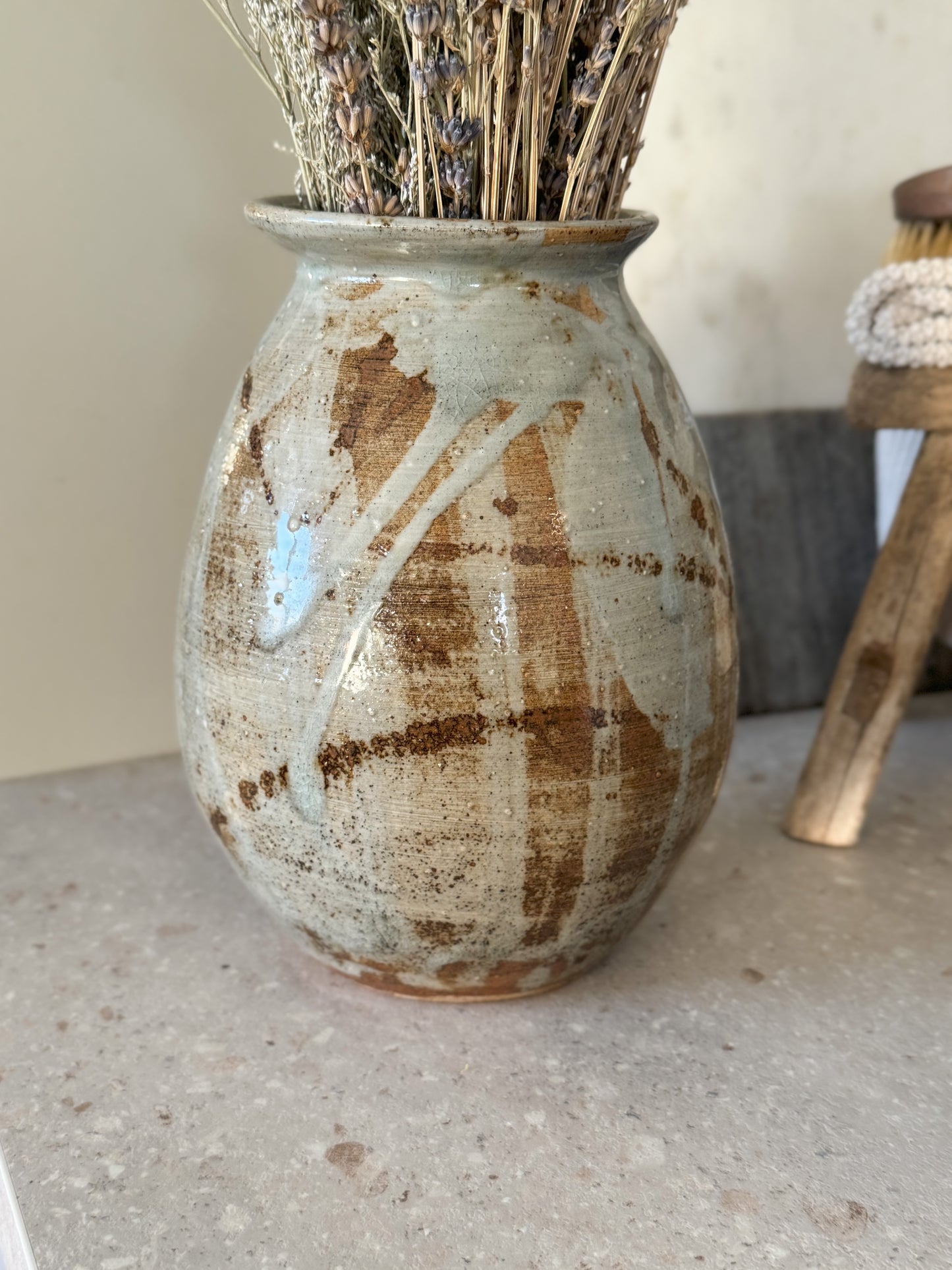 Large Abstract Studio Pottery Drip Glaze Vase