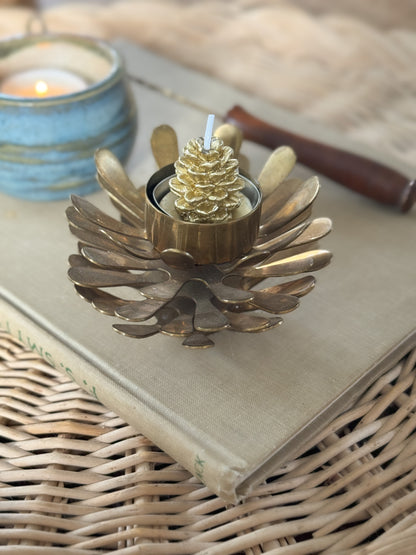 Vintage Indian Brass Pinecone Candle Holder