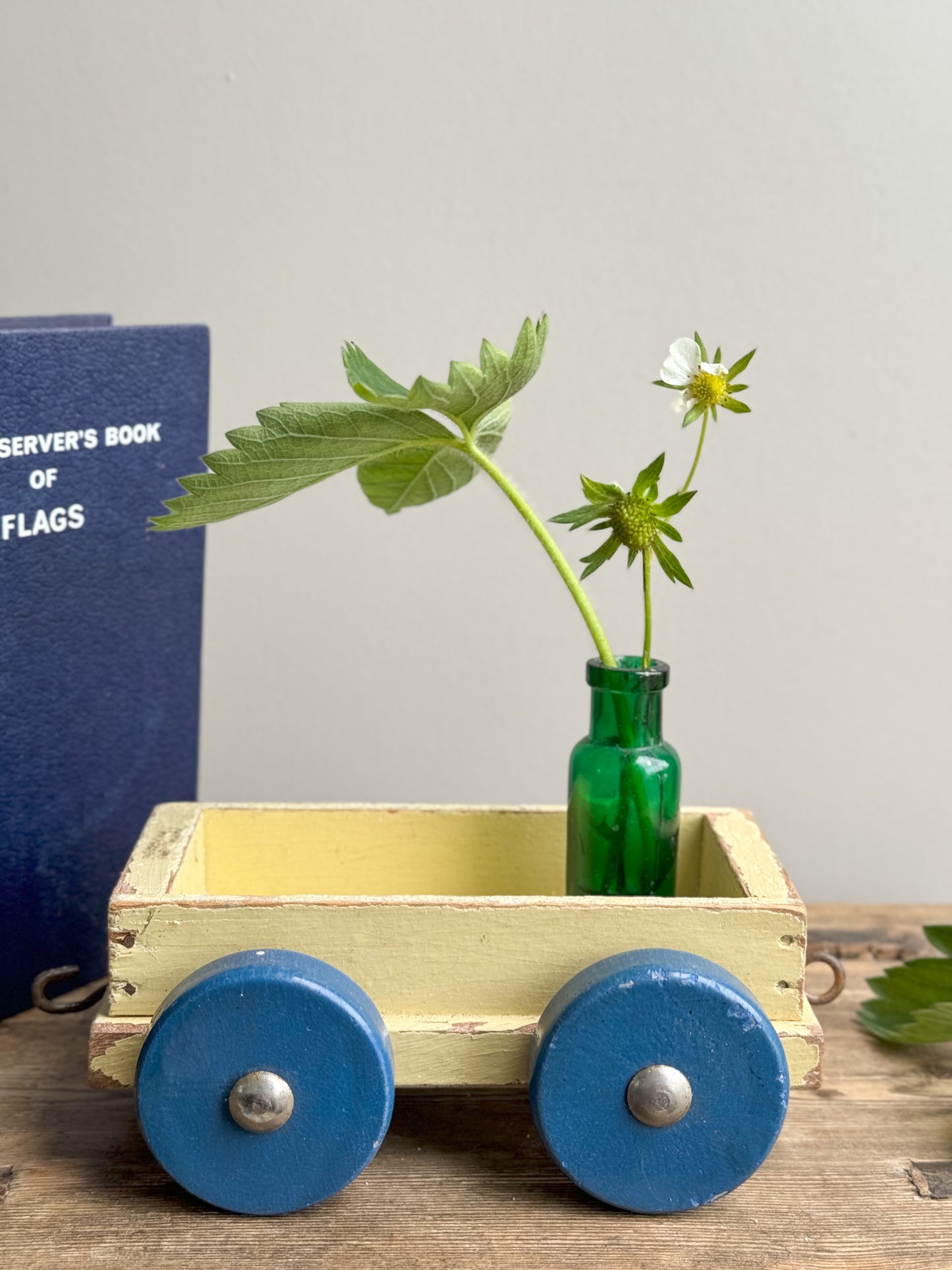 Vintage 1950s Wooden Toy Cart - Cream