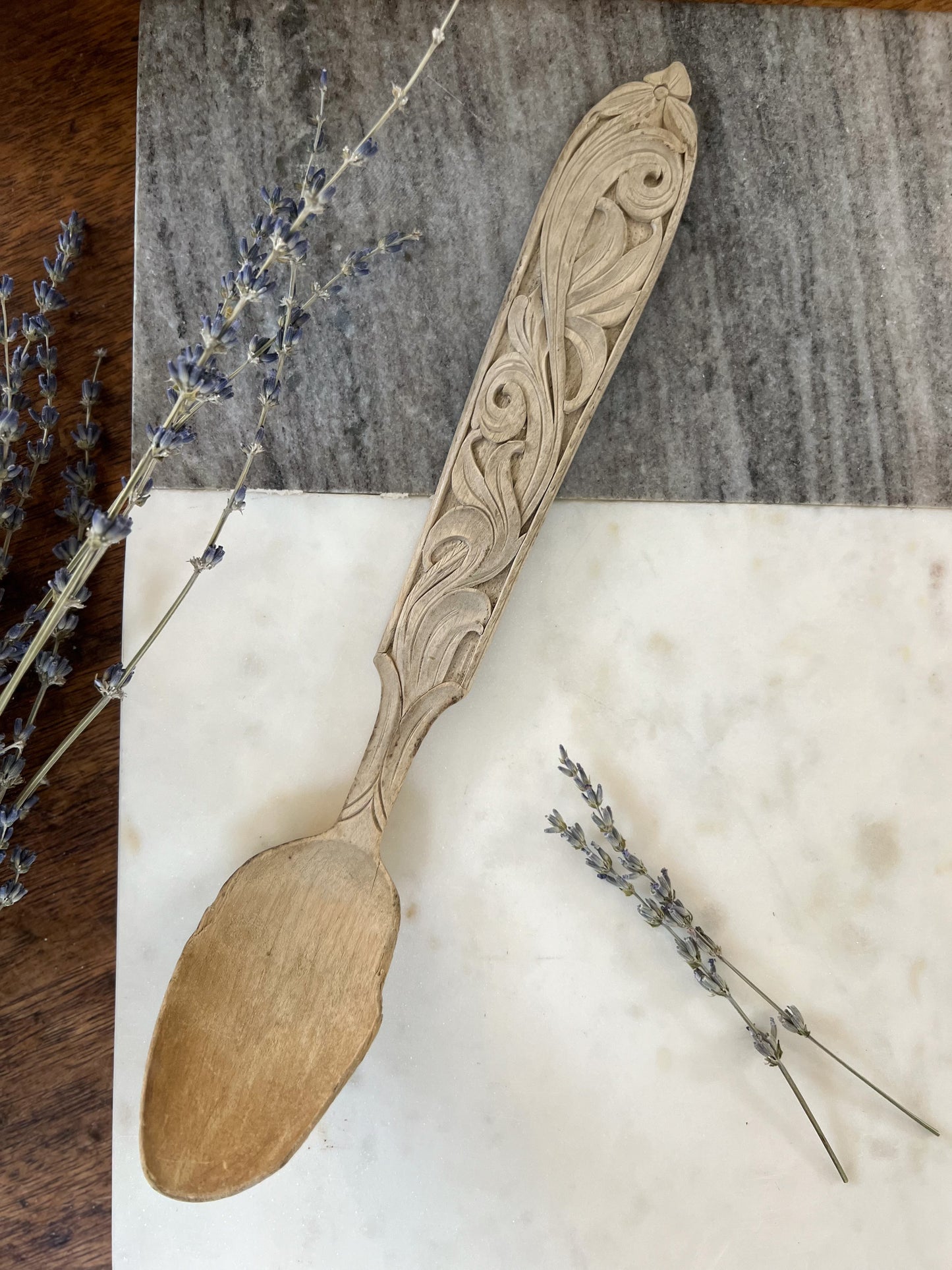 Antique Late 19th Century Hand-Carved Wooden Spoon