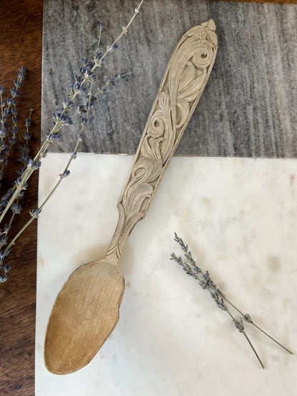 Antique Late 19th Century Hand-Carved Wooden Spoon