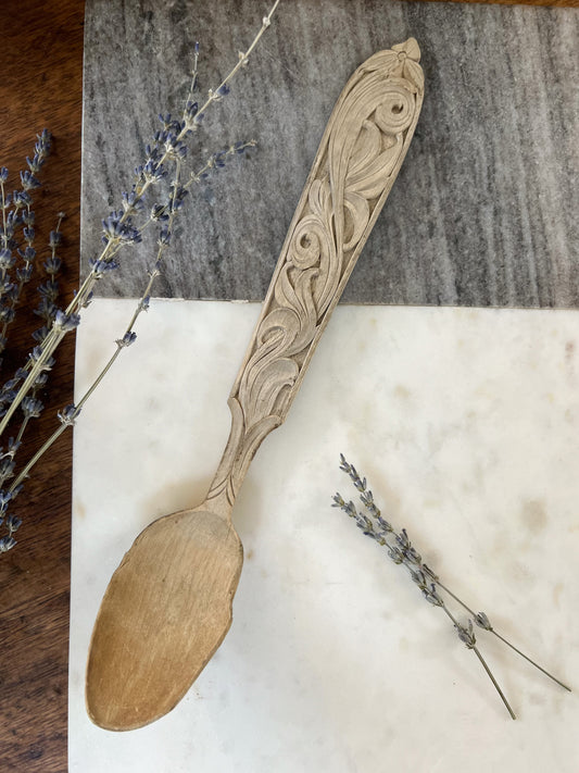 Antique Late 19th Century Hand-Carved Wooden Spoon