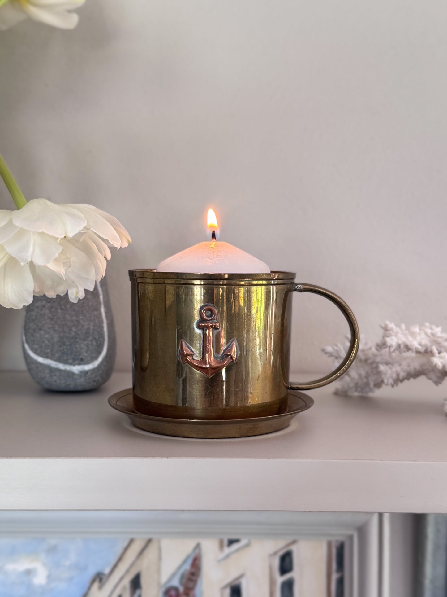 Vintage Brass & Copper Anchor Cup & Saucer