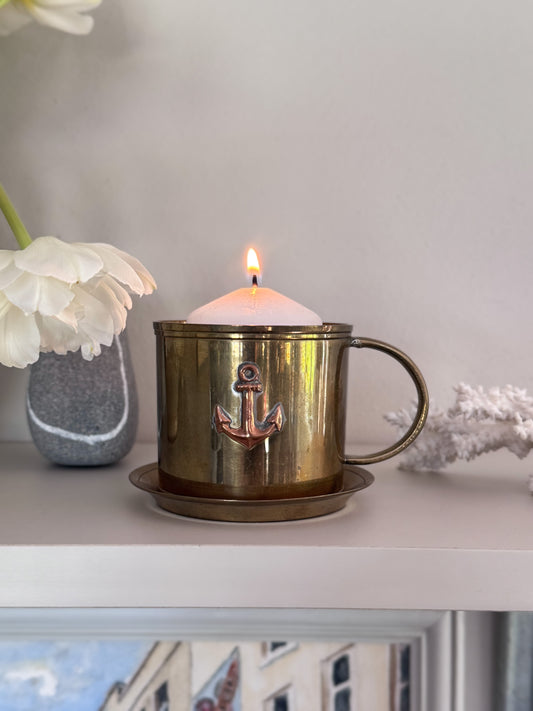 Vintage Brass & Copper Anchor Cup & Saucer