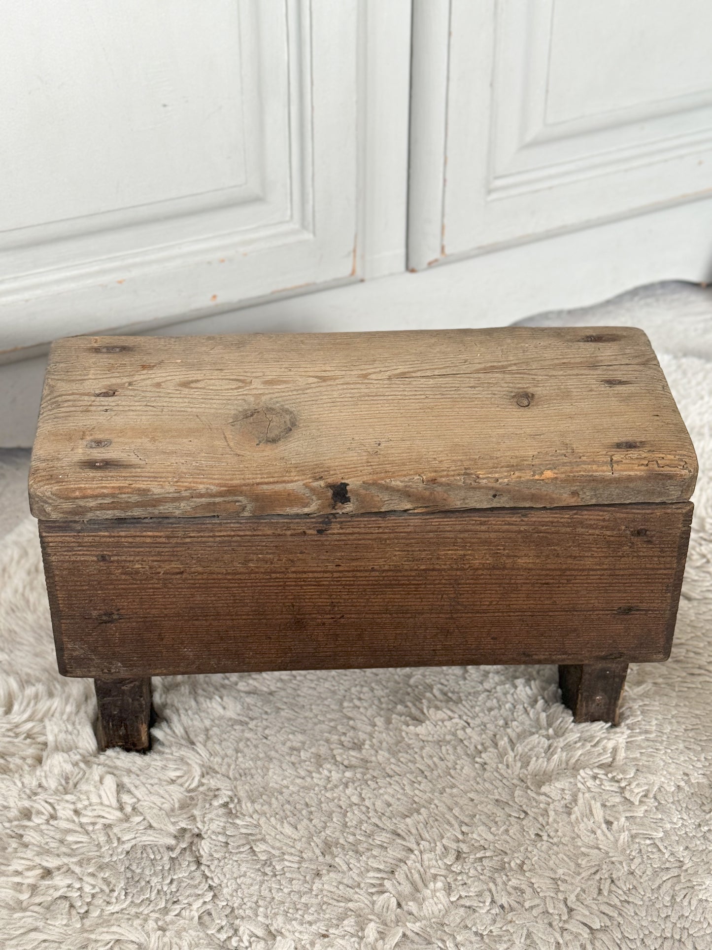 Antique Welsh 1800s Child’s Handmade Wooden Folk Art Stool