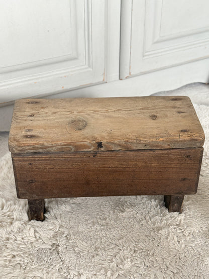 Antique Welsh 1800s Child’s Handmade Wooden Folk Art Stool