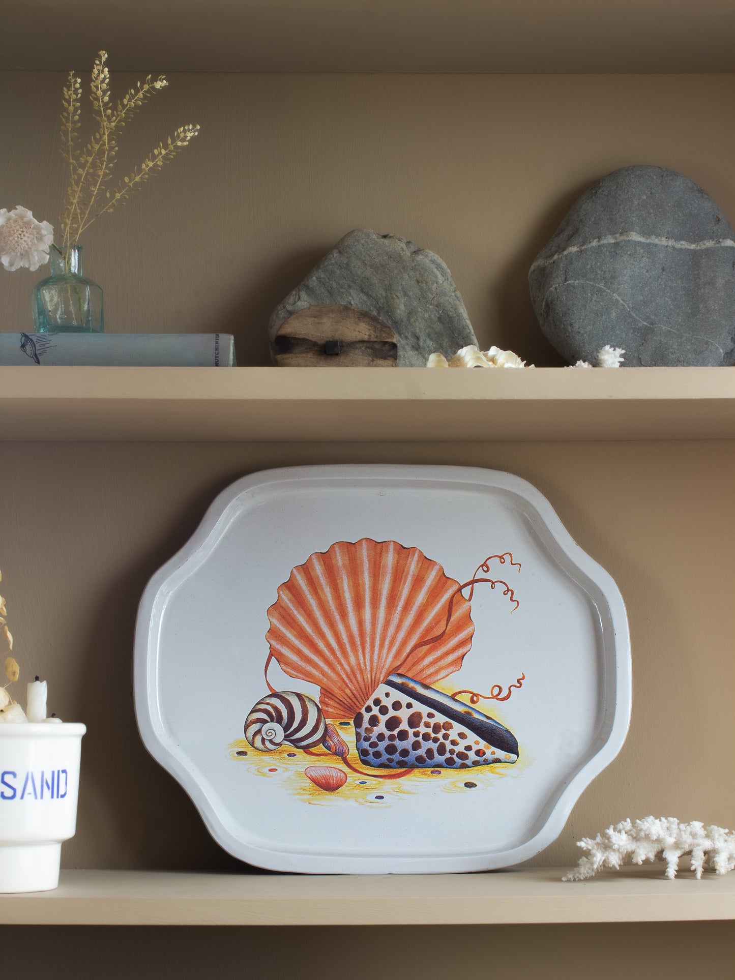 Vintage Midcentury Enamel Seashell Serving Tray
