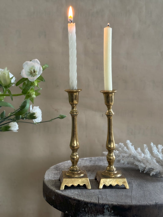 Vintage Solid Brass Scalloped Candlestick Holders
