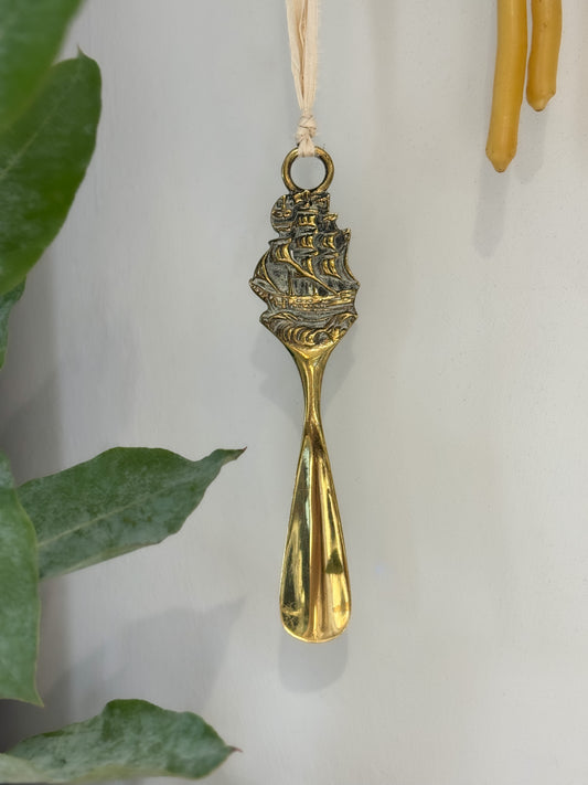 Vintage Solid Brass Galleon Shoe Horn