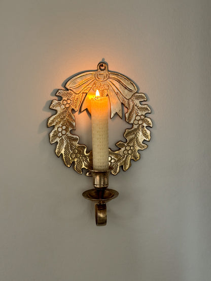 Vintage Solid Brass Festive Wreath Wall Sconce