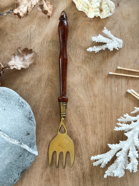 Antique Hand-Turned Wood & Brass Fork
