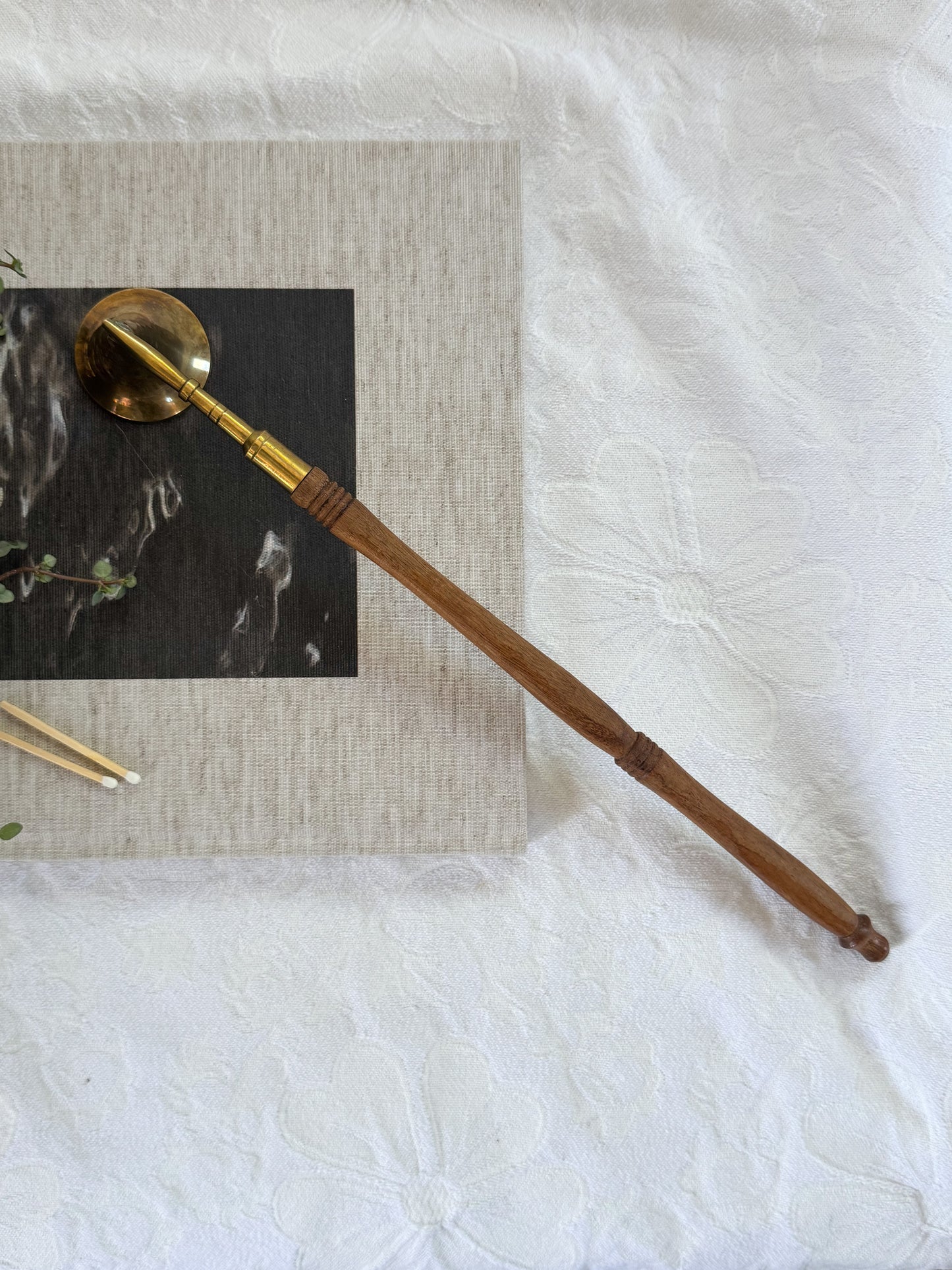 Antique Victorian Brass & Wood Handmade Candle Snuffer