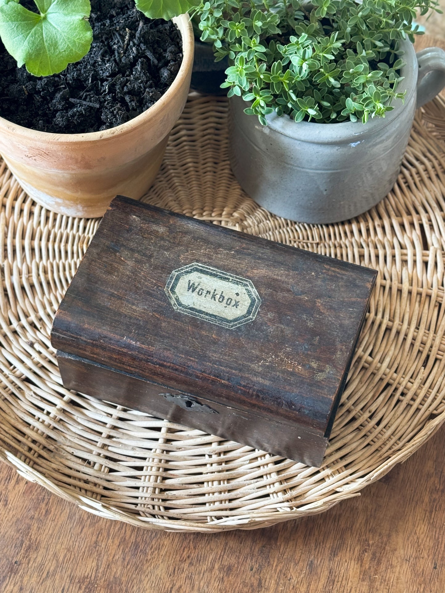 Antique Wooden Folk Art Workbox