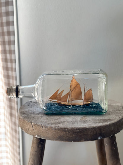 Vintage Folk Art Ship in a Bottle, P. Bokma, Leeuwarden, Holland
