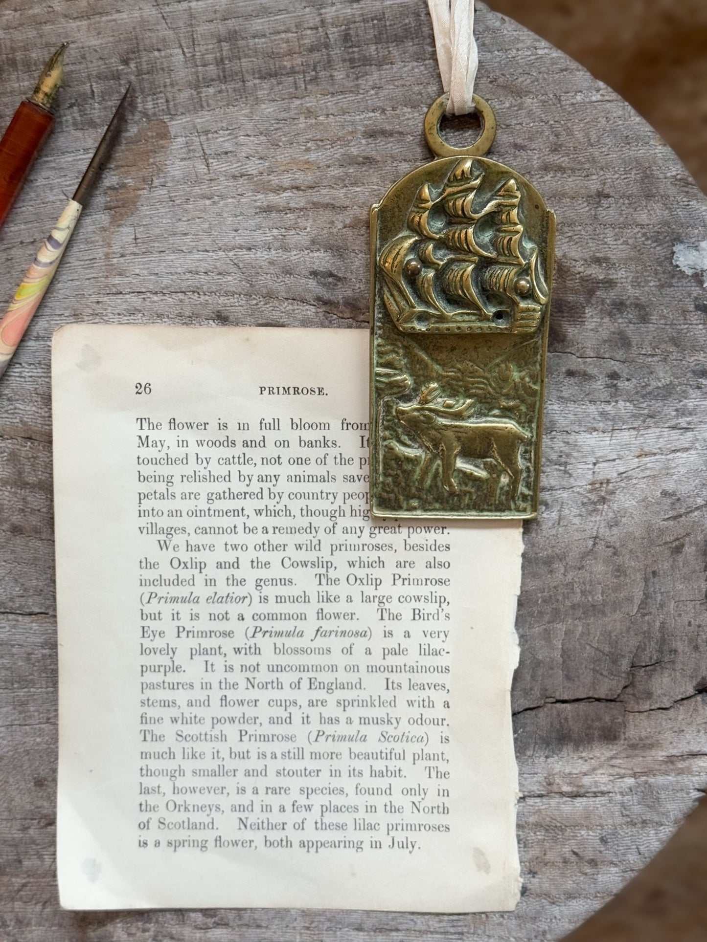 Vintage Solid Brass Letter Clip Ship & Stag Design