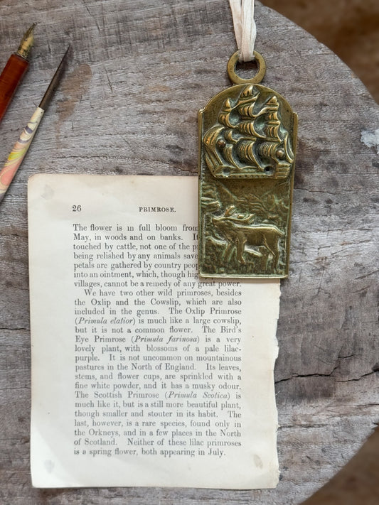 Vintage Solid Brass Letter Clip Ship & Stag Design