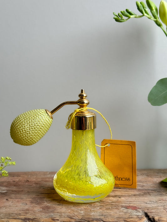 Vintage Caithness Handblown Yellow Crackle Glass Perfume Bottle