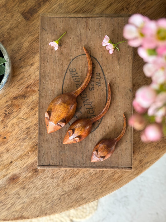 Vintage Handcarved Wooden Mice • Set of 3