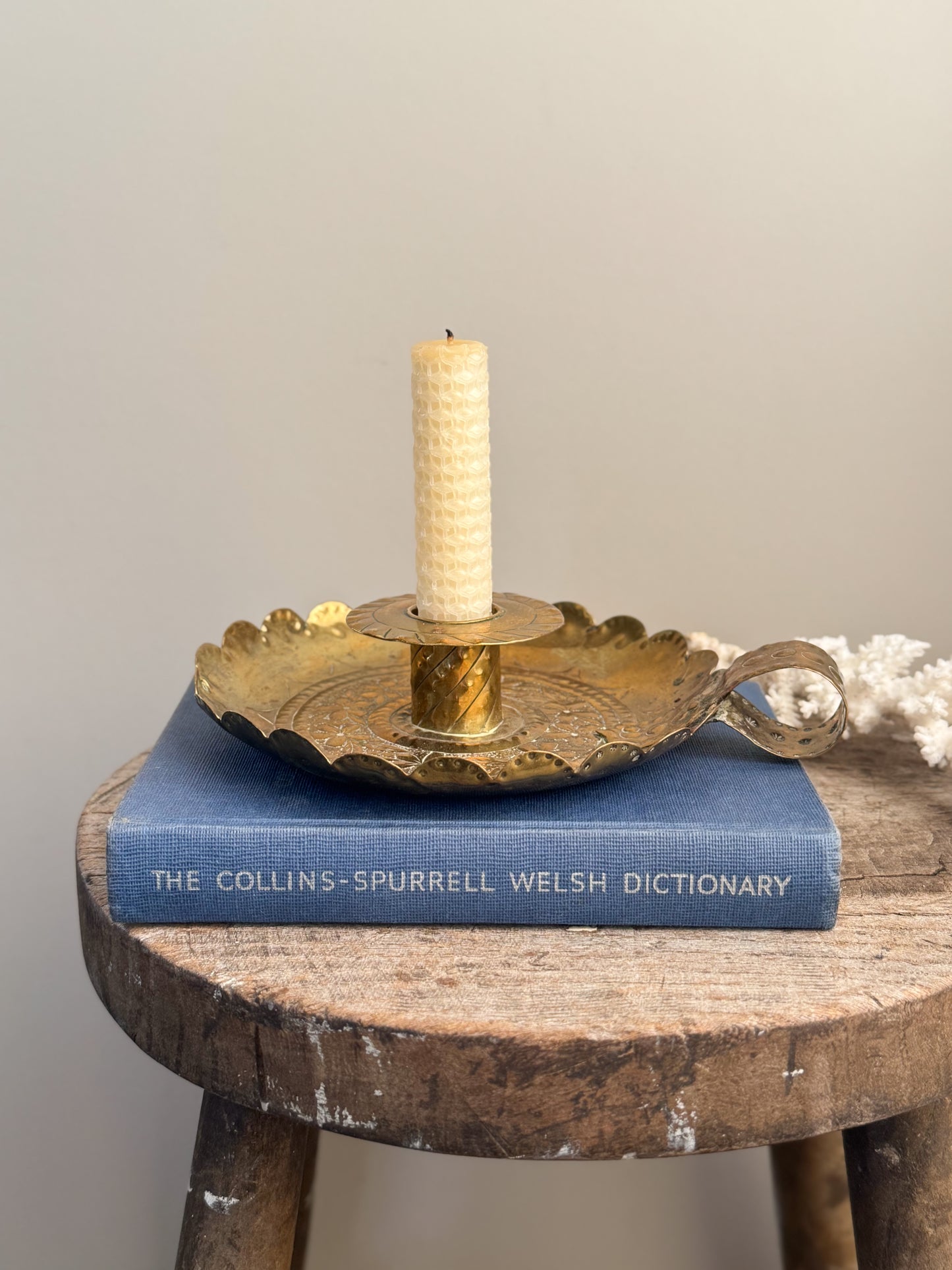 Antique Art Nouveau Scalloped Brass Chamberstick