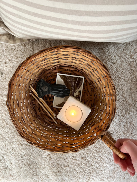 Vintage Midcentury Handled Wicker Tray