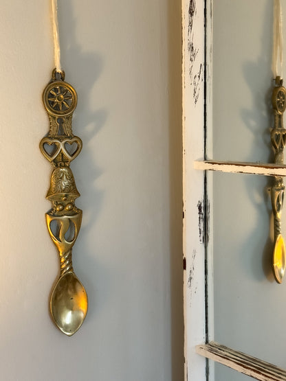 Large Vintage Solid Welsh Brass Love Spoon