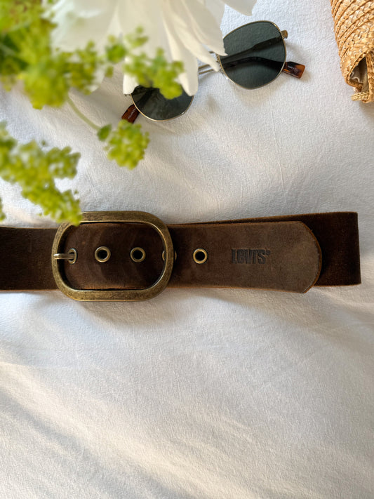 Vintage 1990s Levi’s Brown Suede Belt with Brass Buckle