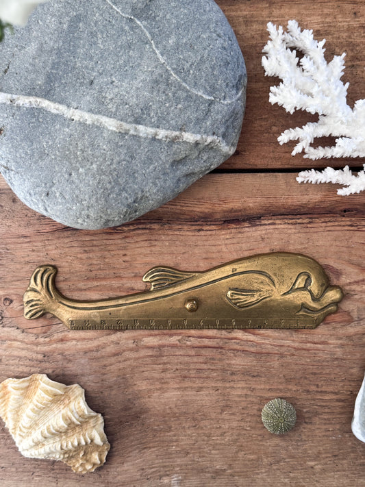 Vintage Midcentury Italian Solid Brass Dolphin Ruler (15cm)