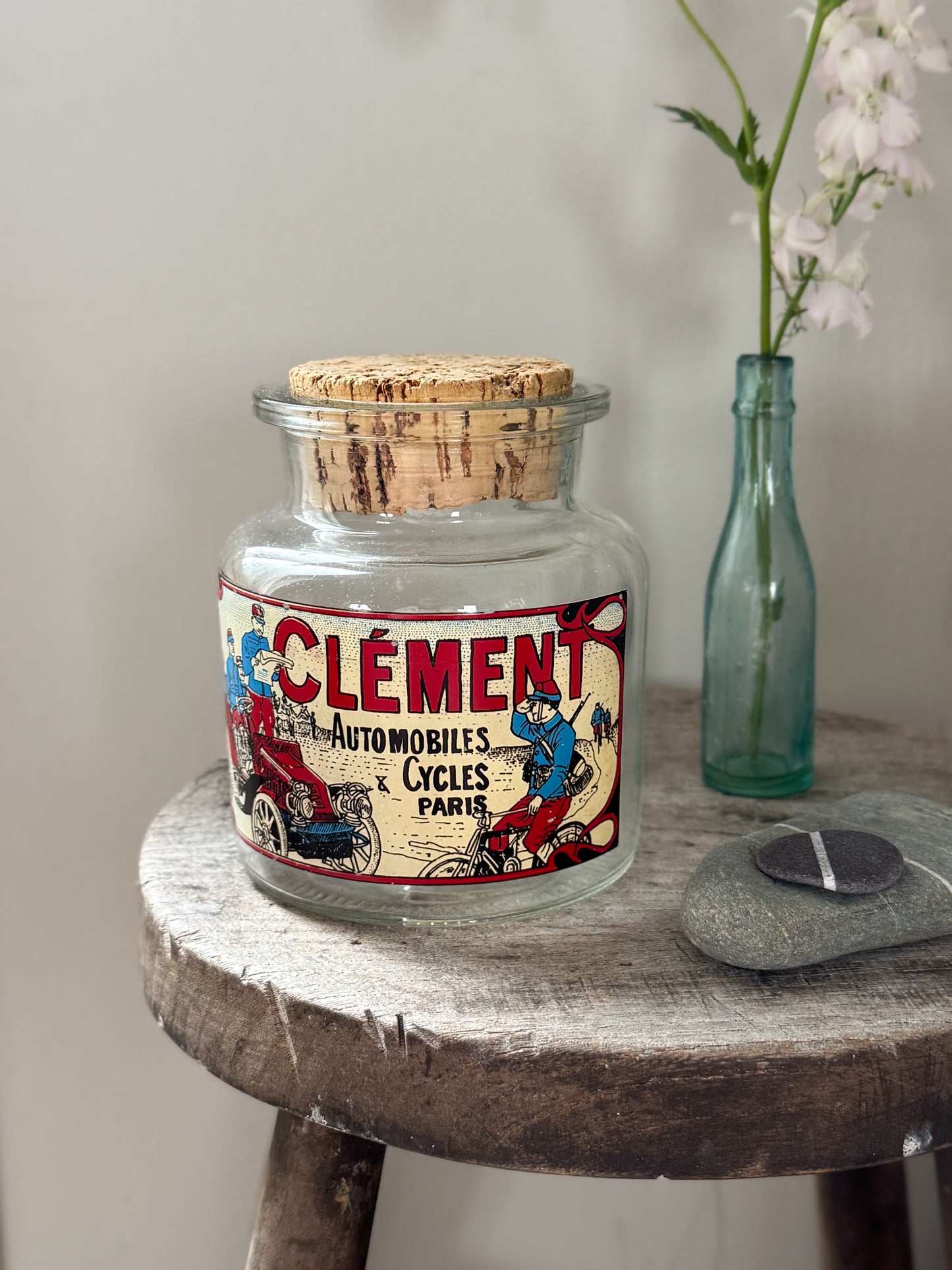 Vintage French Clément Glass Jar with Cork Lid