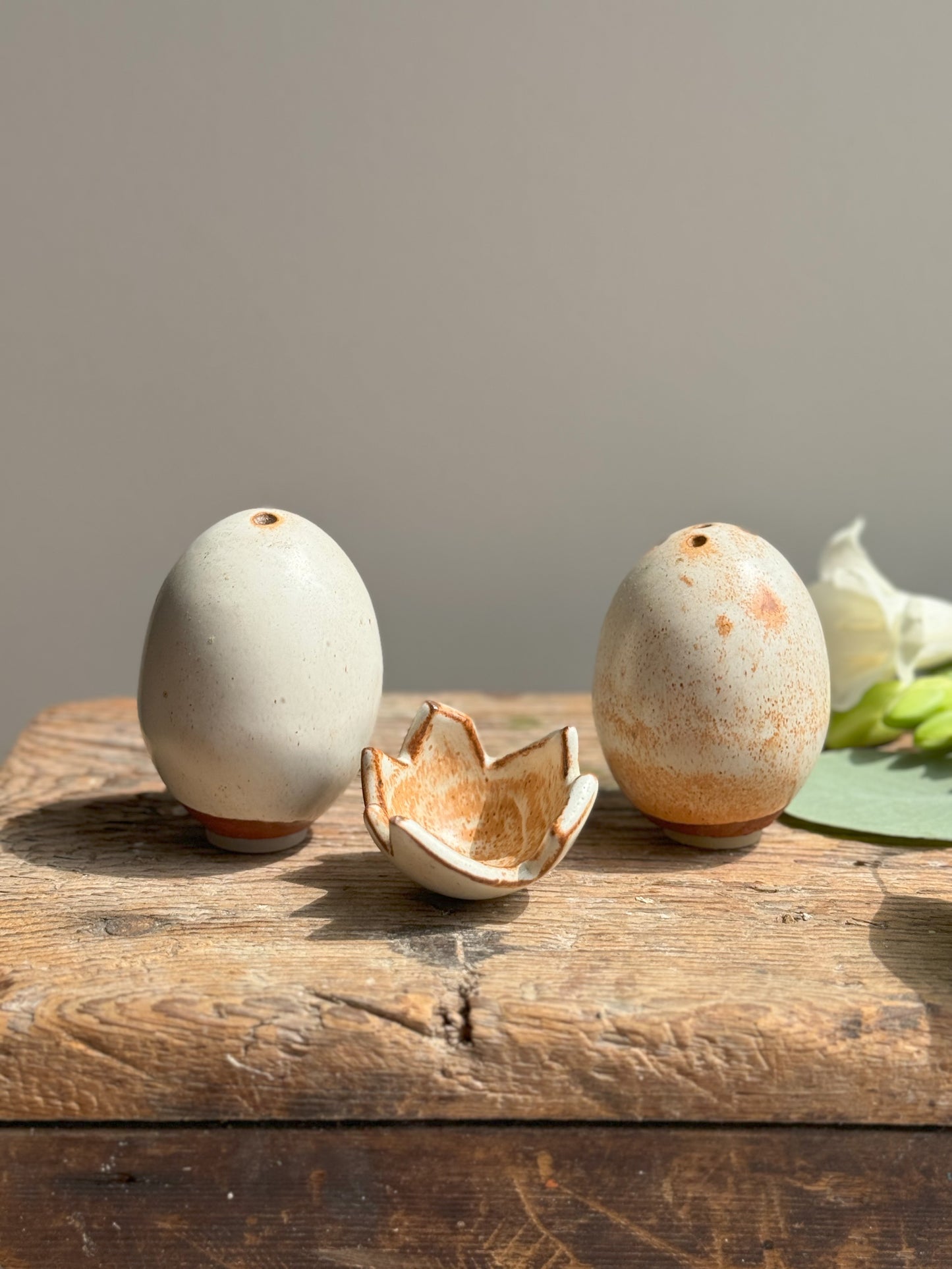 Studio Pottery Egg Shaped Salt & Pepper Shakers