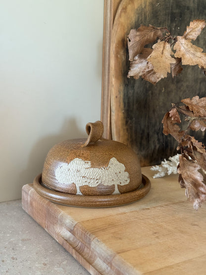 Vintage Studio Pottery Woodland Trees Butter / Cheese Dish