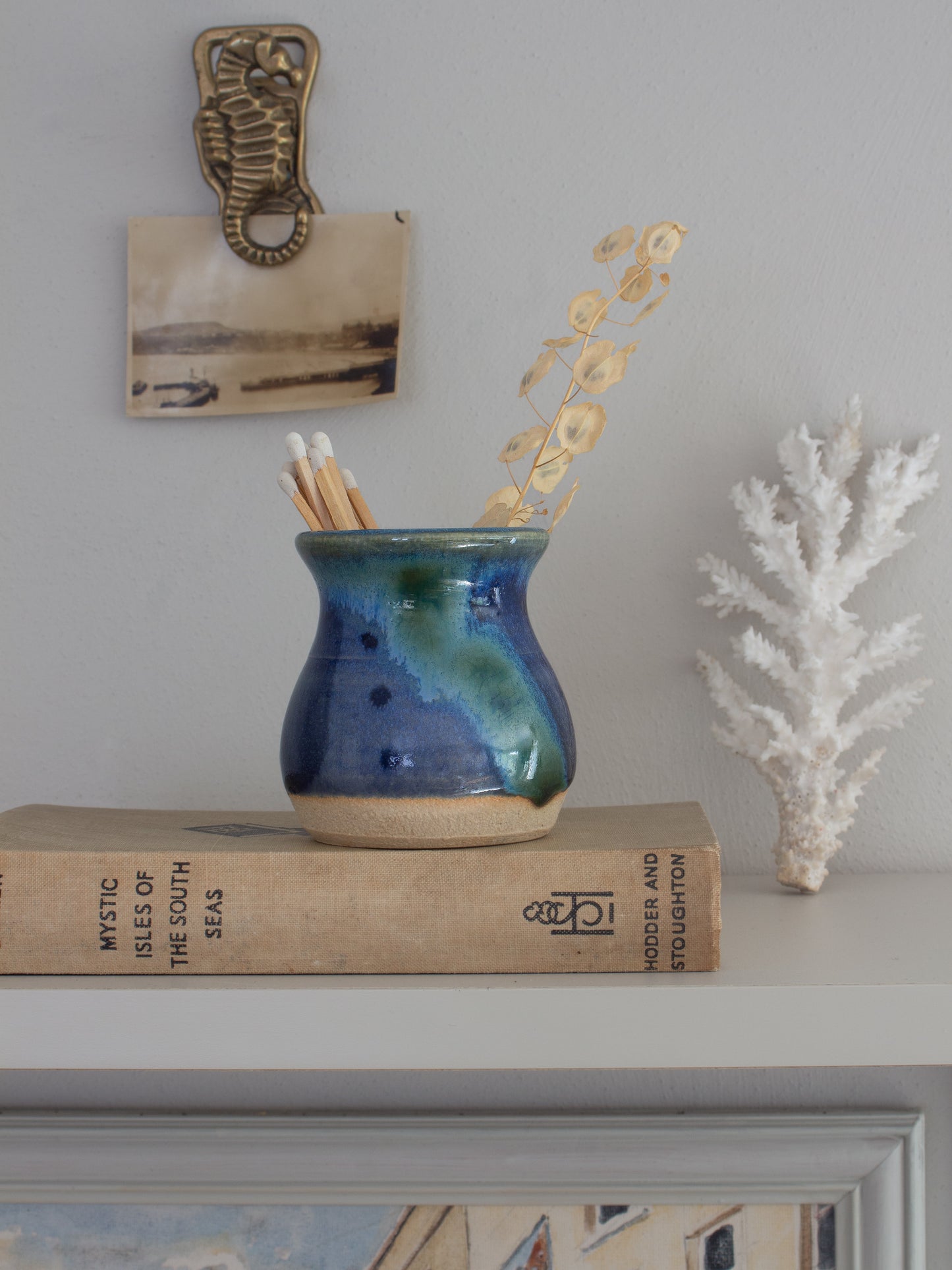 Vintage Studio Pottery Blue Drip Glaze Pot by Ann Saward, Cockington Pottery, Torquay