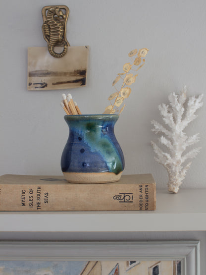Vintage Studio Pottery Blue Drip Glaze Pot by Ann Saward, Cockington Pottery, Torquay